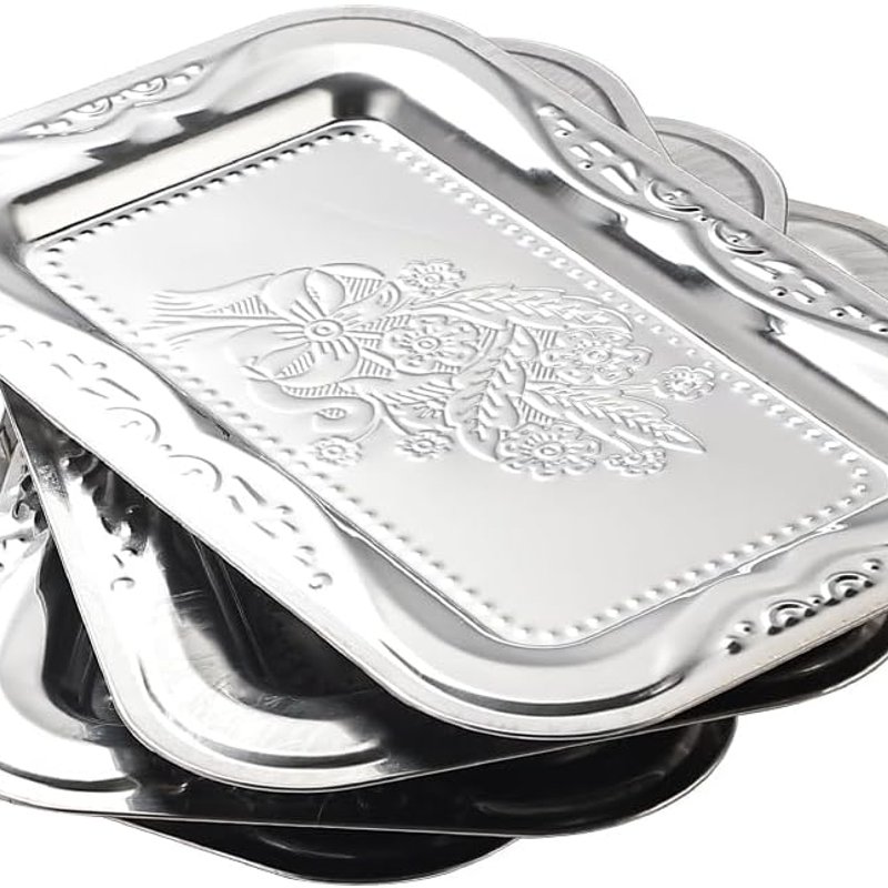 4-Pack Silver Serving Trays - Mirror Decorative Platters